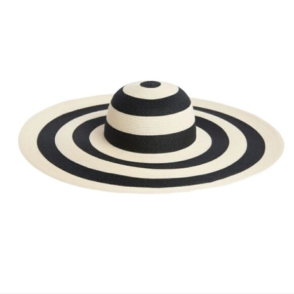 Accessories - Sunny Cream and Black Stripe Floppy Hat Sz Onesize